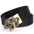 Men's black nylon tactical belt featuring a golden cobra alloy buckle with intricate scales - Antique Copper Buckle - Black / 125cm