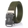 Olive green nylon woven belt with matte grey alloy automatic buckle for men - Black Gun Sand Sheet / Army Green