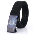 Black nylon belt with automatic metal buckle featuring a blue mecha warrior design - Black - 21 / 120cm