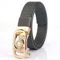 Women's gray thick woven nylon belt with luxury gold rhinestone automatic buckle - Gold Buckle-Dark Gray