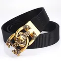 Men's heavy duty nylon canvas belt with a striking gold wolf head embossed metal buckle - Antique Copper Buckle - Black