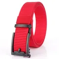 Men's casual red nylon woven belt with a sleek matte black automatic metal buckle - Black Buckle - Red