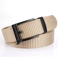 Men's khaki nylon woven belt with a black metal automatic buckle for casual wear - 120cm / Black Clasp / Khaki