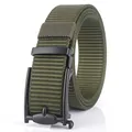 Army green nylon canvas tactical belt with black matte automatic metal buckle - 120cm / Black Buckle - Army Green