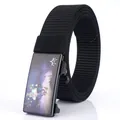 Tactical black nylon canvas belt with a purple anime character graphic on the metal buckle - Black - 22 / 120cm