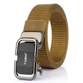 Tactical nylon canvas belt with wolf brown woven strap and gunmetal alloy automatic buckle - Black Gun Sand Sheet / Coyote Brown