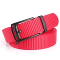 Red nylon canvas belt with matte black automatic slide buckle for outdoors - 120cm / Black Buckle - Red