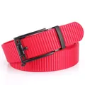 Men's casual red woven nylon belt with black matte automatic buckle for outdoor style - 120cm / Black Buckle - Red