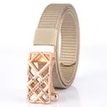 Khakifarbener geflochtener Damengürtel mit roségoldener geometrischer Strass-Schnalle - Khaki / Roségold