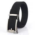 Men's black nylon tactical belt with matte grey automatic buckle for outdoor sport - Silver Buckle - Black