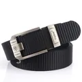 Men's black casual nylon belt featuring a brushed metal automatic buckle with TUSHI logo - 120cm / Silver Buckle - Black