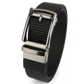 Men's casual black nylon woven belt with a gunmetal gray automatic sliding buckle - 120cm / Silver Buckle - Black