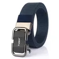 Dark blue nylon canvas tactical belt with matte black alloy automatic buckle by TUSHI - Black Gun Sand Sheet / Sapphire Blue