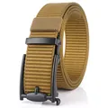 Men's khaki nylon canvas belt with black matte automatic buckle for casual outdoor wear - 120cm / Black Buckle - Wolf Brown