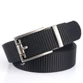 Men's casual black nylon woven belt with a matte brushed silver automatic alloy buckle - 120cm / Silver Buckle - Black