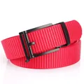 Bright red nylon belt with black automatic metal buckle and woven texture detail - 120cm / Black Clasp / Red