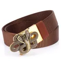 Brown nylon tactical belt featuring a decorative golden cobra-style alloy buckle - Antique Copper Buckle - Coffee / 125cm