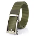 Tactical olive green nylon belt for men with durable automatic metal buckle and matte finish - Silver Buckle Army Green