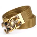 Olive green heavy-duty nylon belt with tactical golden wolf head buckle - Antique Copper Buckle - Wolf Brown