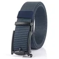 Men's navy blue nylon canvas belt with matte black automatic buckle and woven texture - 120cm / Black Buckle - Royal Blue