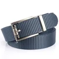 Men's blue-grey nylon woven belt with matte silver automatic alloy buckle - 120cm / Silver Buckle - Royal Blue