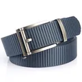 Gray-blue woven nylon belt for men featuring a matte silver automatic metal buckle - 120cm / Silver Clasp / Sapphire Blue