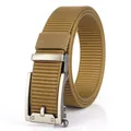 Khaki tactical nylon belt for men featuring a brushed metal automatic buckle - Silver Buckle Wolf Brown