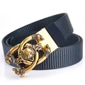 Navy blue nylon canvas belt featuring a gold alloy buckle with wolf head relief - Antique Copper Buckle - Royal Blue