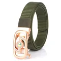 Women's army green woven nylon belt with rose gold buckle and rhinestone details - Rose Gold Buckle - Army Green