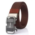 Brown woven nylon belt with dark grey TUSHI alloy automatic buckle for casual style - Black Gun Sand Sheet / Brown