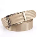 Khaki nylon woven tactical belt with matte metal automatic buckle for outdoor casual wear - 120cm / Silver Buckle - Khaki