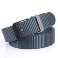 Men's navy blue woven tactical belt with matte black automatic slide buckle for casual wear - 120cm / Black Buckle - Royal Blue