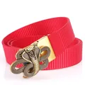 Men's casual red nylon belt featuring a detailed gold cobra-shaped alloy buckle - Antique Copper Buckle - Red / 125cm