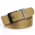Men's khaki nylon belt with matte black automatic buckle for casual or work pants - Black Buckle Wolf Brown