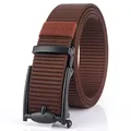 Men's outdoor nylon canvas tactical belt with automatic black buckle in dark brown - 120cm / Black Buckle - Coffee