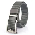 Men's dark grey nylon web belt featuring a matte silver automatic metal buckle - Silver Buckle Dark Gray