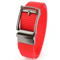 Adjustable red nylon belt with a matte gunmetal automatic buckle for outdoor leisure wear - 120cm / Silver Buckle - Red