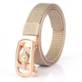 Fashionable champagne nylon woven belt with rose gold rhinestone buckle - Rose Gold Buckle - Khaki