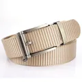 Men's khaki nylon woven belt with a dark grey automatic alloy buckle and smooth texture - 120cm / Silver Clasp / Khaki
