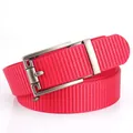 Red nylon woven belt with silver-gray alloy automatic buckle and textured pattern - 120cm / Silver Buckle - Red