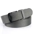 Men's casual woven belt with grey and black stripes and matte black metal pin buckle - 120cm / Black Buckle - Dark Gray