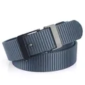 Gray-blue woven nylon belt with matte black automatic buckle for casual wear - Black Buckle Royal Blue