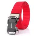 Men's red nylon tactical belt with black matte alloy automatic buckle and weave texture - Black Gun Sand Sheet / Red