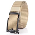 Men's khaki nylon tactical belt with matte black automatic buckle for outdoor leisure - 120cm / Black Buckle - Khaki