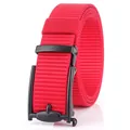 Red nylon canvas belt with black metal automatic buckle for outdoor casual wear - 120cm / Black Buckle - Red