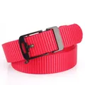 Men's casual red woven belt with matte black buckle for jeans and outdoor wear - 120cm / Black Buckle - Red
