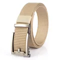 Men's khaki nylon belt with heavy-duty alloy automatic buckle and textured strap - Silver Buckle Khaki