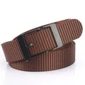 Men's dark brown woven nylon belt with a matte black square pin buckle for casual wear - Black Buckle - Coffee