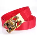 Red thick nylon canvas belt with a striking gold wolf head embossed automatic buckle - Antique Copper Buckle - Red