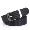 Men's black nylon tactical belt with matte silver zinc alloy buckle for casual wear - 120cm / Silver Buckle - Black